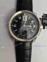 Fake Swiss Cartier Calibre Watch SS Black Leather watch